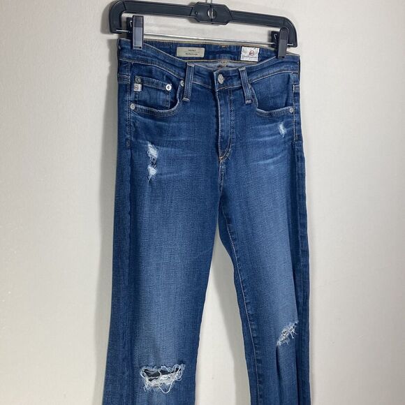 AG Adriano Goldschmeid Jeans 26 (26x27") Blue Mid Rise Straight Leg Distressed - Picture 7 of 15